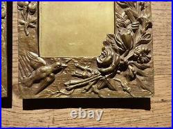 Ancien cadres en bronze à poser Art Nouveau décor insectes fleurs et oiseau