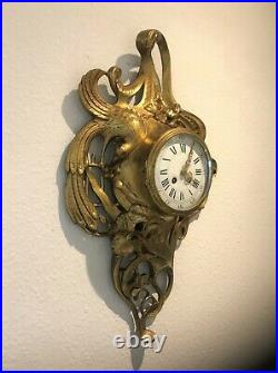 Ancien cartel d'applique en bronze ART NOUVEAU Pendule Horloge Décor IRIS & PAON