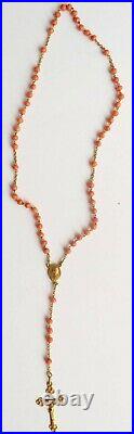 Ancien chapelet OR massif + perles de corail gold cross rosario coral