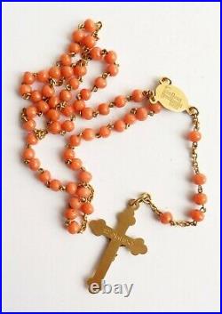 Ancien chapelet OR massif + perles de corail gold cross rosario coral