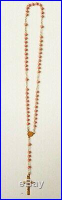 Ancien chapelet en OR massif + perles de corail rose gold cross rosario coral