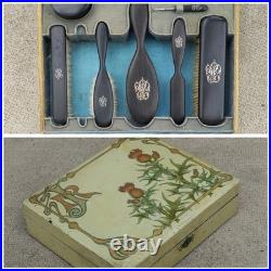 Ancien coffret nécessaire toilette chaussures DUPONT art nouveau chardon peint