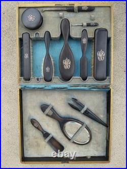 Ancien coffret nécessaire toilette chaussures DUPONT art nouveau chardon peint