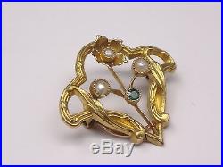Ancien coulant de sautoir en or 18k Art Nouveau 1900 perles et émeraude