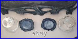 Ancien encrier art nouveau regule, etain vert fleurs jugendstil 1900 Ancien encrier art nouveau regule, etain vert fleurs jugendstil 1900
