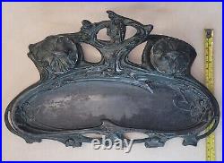 Ancien encrier art nouveau regule, etain vert fleurs jugendstil 1900 Ancien encrier art nouveau regule, etain vert fleurs jugendstil 1900