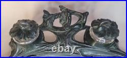 Ancien encrier art nouveau regule, etain vert fleurs jugendstil 1900