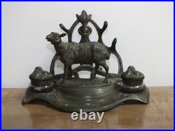 + Ancien encrier double Art Nouveau signé Nicolas Vidal, animalier mouton + + Ancien encrier double Art Nouveau signé Nicolas Vidal, animalier mouton +