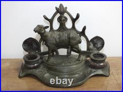 + Ancien encrier double Art Nouveau signé Nicolas Vidal, animalier mouton + + Ancien encrier double Art Nouveau signé Nicolas Vidal, animalier mouton +