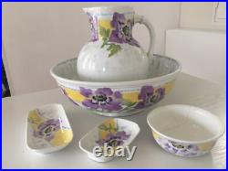 Ancien ensemble de toilette art nouveau faïence K et G Lunéville /pavots mauves