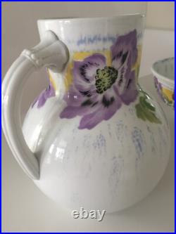 Ancien ensemble de toilette art nouveau faïence K et G Lunéville /pavots mauves