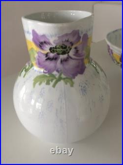 Ancien ensemble de toilette art nouveau faïence K et G Lunéville /pavots mauves