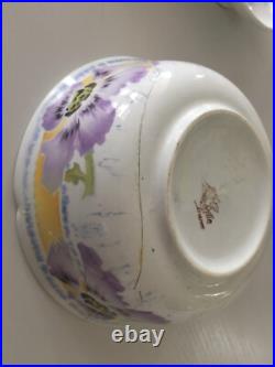 Ancien ensemble de toilette art nouveau faïence K et G Lunéville /pavots mauves