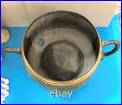 Ancien grand cache pot ART NOUVEAU bronze et laiton Décor de noisettes 41 cm