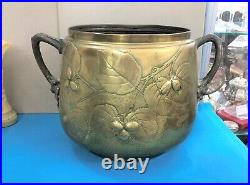 Ancien grand cache pot ART NOUVEAU en bronze et laiton 1900 Décor Plante Fleurs