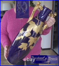Ancien grand vase signé Gustave Hash Hache porcelaine ART NOUVEAU Tours 1900