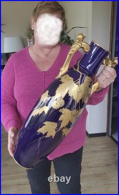 Ancien grand vase signé Gustave Hash Hache porcelaine ART NOUVEAU Tours 1900