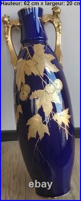 Ancien grand vase signé Gustave Hash Hache porcelaine ART NOUVEAU Tours 1900