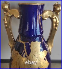 Ancien grand vase signé Gustave Hash Hache porcelaine ART NOUVEAU Tours 1900
