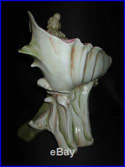 Ancien grand vide poche porcelaine femme au coquillage Art Nouveau fin XIX ème