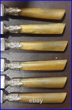 Ancien lot de 12 couteaux, lame J. BARNERIAS 174 Bague style Art Nouveau #3282