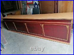 Ancien meuble à tiroirs comptoir en sapin art nouveau, 18 tiroirs, 3,50 m