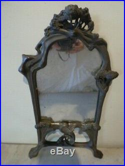 Ancien miroir Art Nouveau en étain signé Auguste Moreau aug moreau ombelles