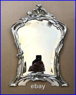 Ancien miroir de table ART NOUVEAU métal argenté VICTOR SAGLIER décor IRIS 49 cm