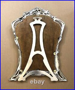Ancien miroir de table ART NOUVEAU métal argenté VICTOR SAGLIER décor IRIS 49 cm