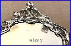 Ancien miroir de table ART NOUVEAU métal argenté VICTOR SAGLIER décor IRIS 49 cm