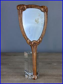Ancien miroir de toilette voyage style Nouille ART NOUVEAU bois sculpté 1900
