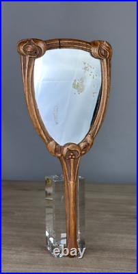 Ancien miroir de toilette voyage style Nouille ART NOUVEAU bois sculpté 1900