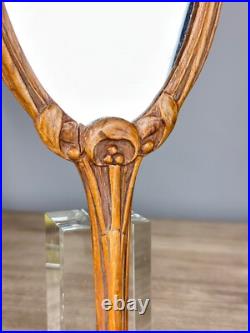 Ancien miroir de toilette voyage style Nouille ART NOUVEAU bois sculpté 1900