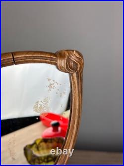 Ancien miroir de toilette voyage style Nouille ART NOUVEAU bois sculpté 1900