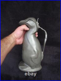 Ancien pichet carafe zoomorphe pingouin en étain Kayserzinn art nouveau n°4433