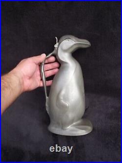 Ancien pichet carafe zoomorphe pingouin en étain Kayserzinn art nouveau n°4433