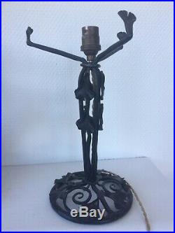 Ancien pied de lampe art nouveau en fer forgé Ginkgo biloba art déco