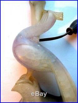 Ancien pied de lampe en albâtre blanc et mauve, Art Nouveau / Déco le PAON