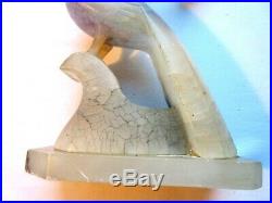 Ancien pied de lampe en albâtre blanc et mauve, Art Nouveau / Déco le PAON