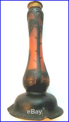 Ancien pied de lampe en pâte de verre Art Nouveau Paysage lacustre signé RICHARD