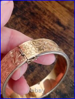 Ancien plaqué or bracelet Art Nouveau 1900 jonc, décor gravé, en plaqué or