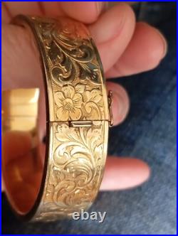 Ancien plaqué or bracelet Art Nouveau 1900 jonc, décor gravé, en plaqué or