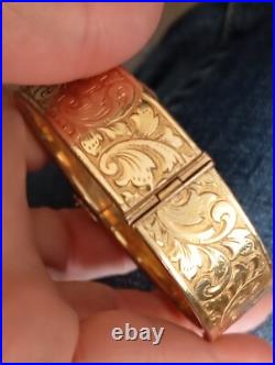 Ancien plaqué or bracelet Art Nouveau 1900 jonc, décor gravé, en plaqué or