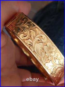 Ancien plaqué or bracelet Art Nouveau 1900 jonc, décor gravé, en plaqué or