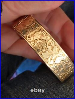 Ancien plaqué or bracelet Art Nouveau 1900 jonc, décor gravé, en plaqué or