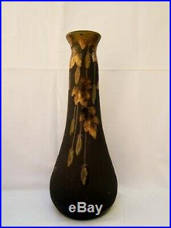 Ancien rare vase pate de verre dégagé a l acide LEGRAS art nouveau fruits dorure