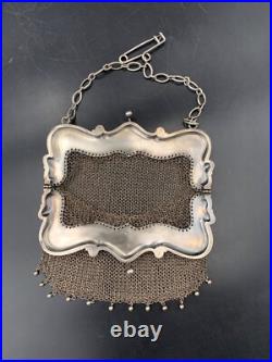 Ancien sac bourse aumônière en argent massif Art Nouveau c. 1900 148 g