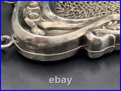 Ancien sac bourse aumônière en argent massif Art Nouveau c. 1900 148 g