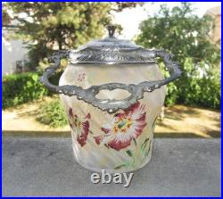 Ancien seau ou pot à biscuits Théodore Legras décor fleurs émaillés Art Nouveau Ancien seau ou pot à biscuits Théodore Legras décor fleurs émaillés Art Nouveau