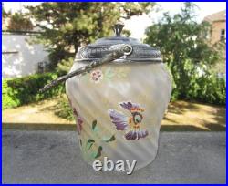 Ancien seau ou pot à biscuits Théodore Legras décor fleurs émaillés Art Nouveau Ancien seau ou pot à biscuits Théodore Legras décor fleurs émaillés Art Nouveau